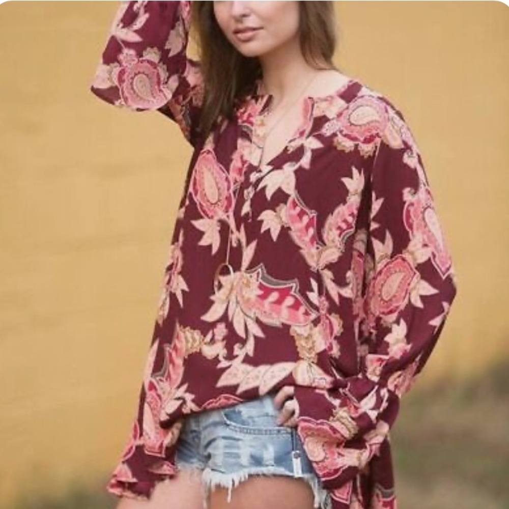 SHOW ME YOUR MUMU "Perveen Pirate" Tunic Paisley in Vine Burgundy Blouse Small